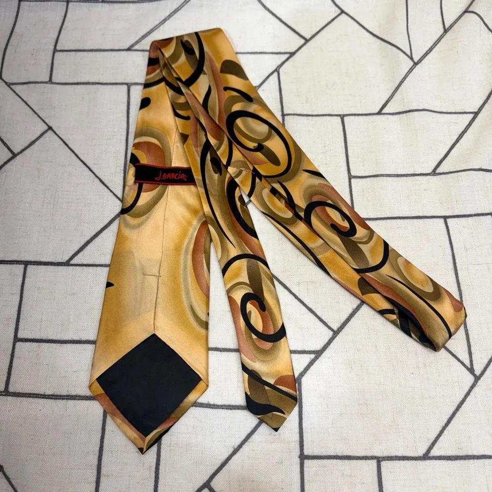 J. Garcia Necktie OS Gold Abstract‎ Psychedelic Swirl 100% Silk Tie